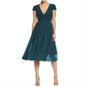 DRESS THE POPULATION Corey Chiffon Fit & Flare Cocktail Dress in Pine